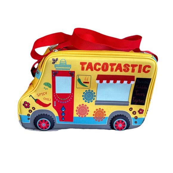 Big Mouth INC Lunch Box Tote Pail Taco Truck Yellow Tacotastic Shoulder Strap - Picture 1 of 11
